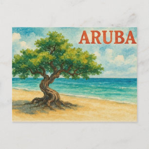 Postal Festiva Acuarela de Aruba Divi Tree Eagle Beach