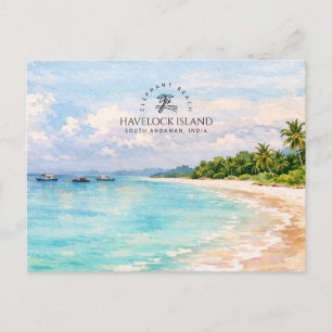 Postal Festiva Acuarela de la Playa del Elefante – Recuerdo de An