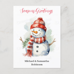 Postal Festiva Acuarela de Snowman