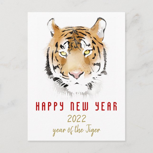Postal Festiva Acuarela de tigre, año nuevo chino 2022, zodiaco (Anverso)