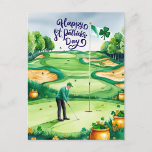 Postal Festiva Acuarela del Día del Golf St. Patrick