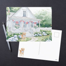 Acuarela Estilo Americano País Patriótico Cottage