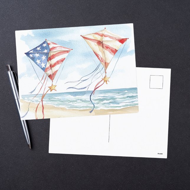 Postal Festiva Acuarela Estrellas Patrióticas Tiras Corta Costa (Subido por el creador)