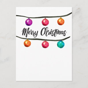 Postal Festiva Acuarela, Felices Navidad, bolas del ornamento
