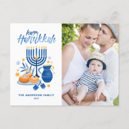 Postal Festiva Acuarela festiva Menorah Feliz Hanukkah Foto