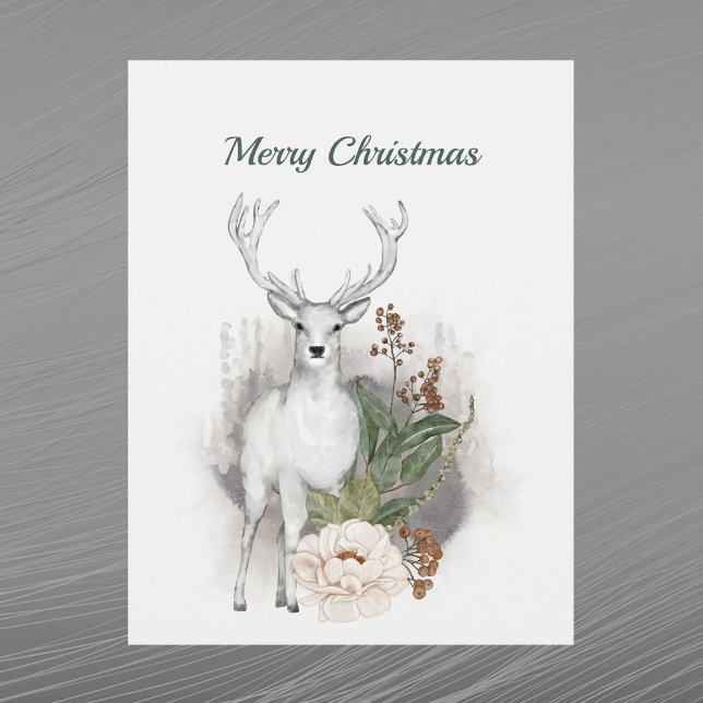 Postal Festiva Acuarela floral de ciervo blanco navidades (Subido por el creador)