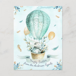 Postal Festiva Acuarela floral moderna Feliz conejo de Pascua