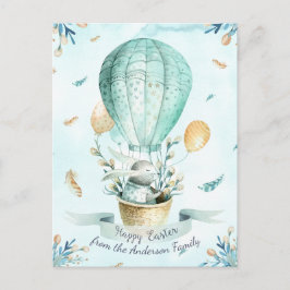 Postal Festiva Acuarela floral moderna Feliz conejo de Pascua