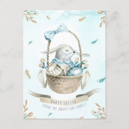Postal Festiva Acuarela floral moderna Feliz conejo de Pascua