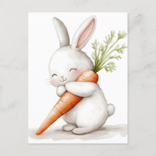 Postal Festiva Acuarela Fluffy Bunny Carrot Love