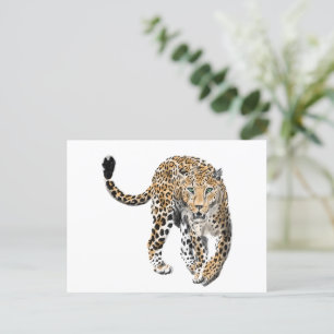 Postal Festiva acuarela leopardo gato de la selva animal pintado