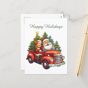 Postal Festiva acuarela Santa Sra Claus manejar añadir texto