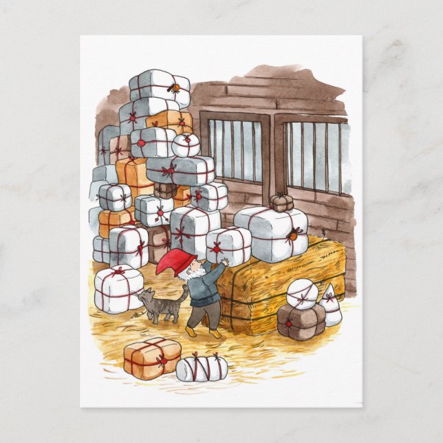 Postal Festiva Acuarela tradicional sueca de Navidades de tomate (Anverso)