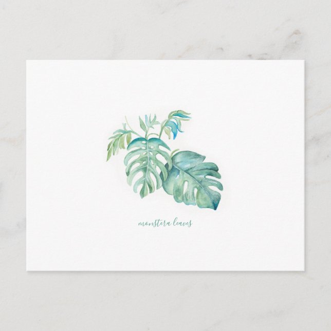 Postal Festiva Acuarela Tropical Monstera Leaves (Anverso)