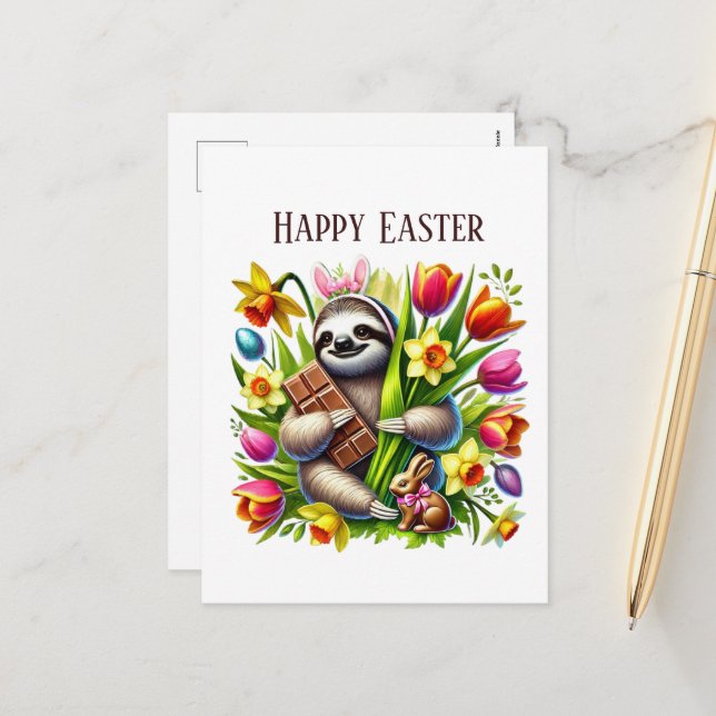 Postal Festiva Adición de mensaje de Cute Happy Easter (Anverso/Reverso In Situ)