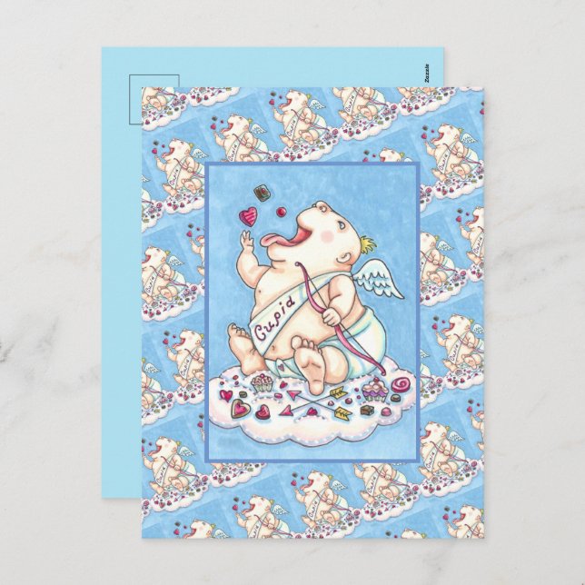 POSTAL FESTIVA ADICIONADO PARA AMAR A FUNNY BABY CUPID, CHOCOLATE (Anverso / Reverso)