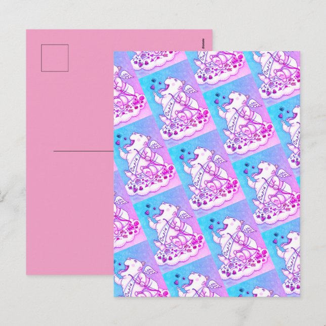 POSTAL FESTIVA ADICIONADO PARA AMAR A FUNNY BABY CUPID, CHOCOLATE (Anverso / Reverso)