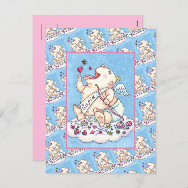 POSTAL FESTIVA ADICIONADO PARA AMAR A FUNNY BABY CUPID, CHOCOLATE (Anverso / Reverso)