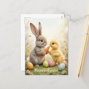 Postal Festiva Adorable Bunny and Chick Easter