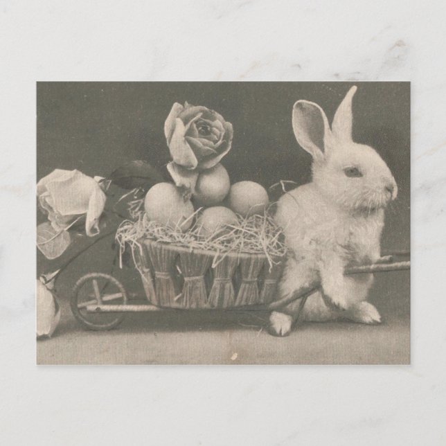 Postal Festiva Adorable Conejo Vintage de Pascua (Anverso)