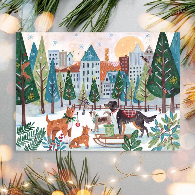 Postal Festiva Adorable Dogs Pet Dog Lover Christmas City Park (Adorable Dogs Pet Dog Lover Christmas City Park Holiday Card)