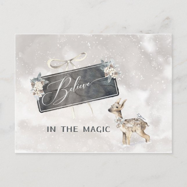 Postal Festiva Adorable escena de Woodland con Amanecer Acuático (Anverso)