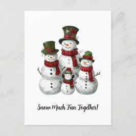 Postal Festiva Adorable familia Snowman en Gorras y bufandas de j