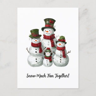 Postal Festiva Adorable familia Snowman en Gorras y bufandas de j