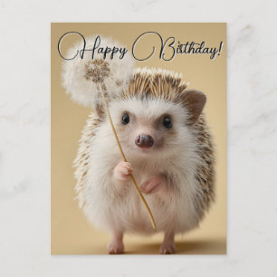 Postal Festiva Adorable Hedgehog sosteniendo un Dandelion