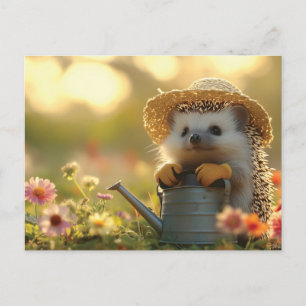 Postal Festiva Adorable jardinero de peluche en un campo de flore
