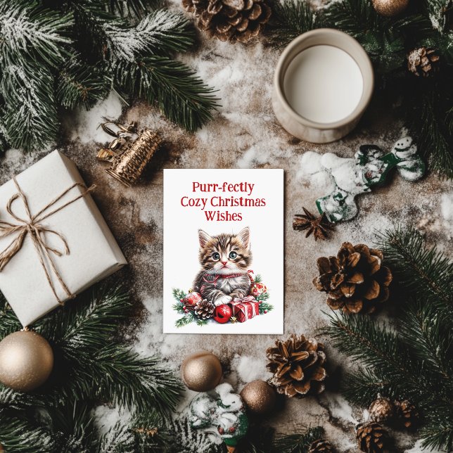 Postal Festiva Adorable Kitten (cute kitten christmas postcard)