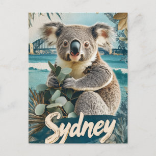 Postal Festiva Adorable Koala con el puente del puerto de Sydney