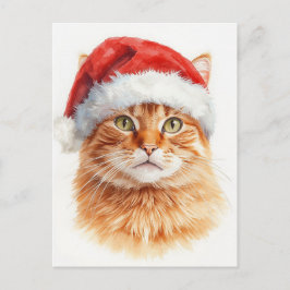 Postal Festiva Adorable Orange Tabby Cat in Santa Hat