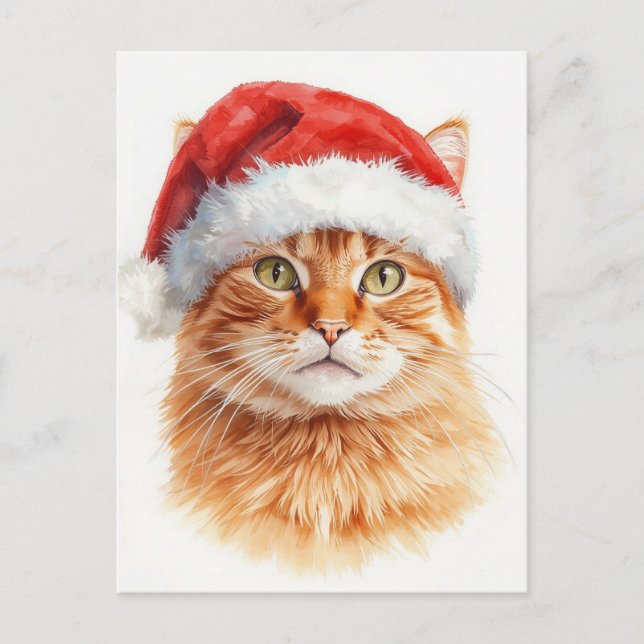 Postal Festiva Adorable Orange Tabby Cat in Santa Hat (Anverso)