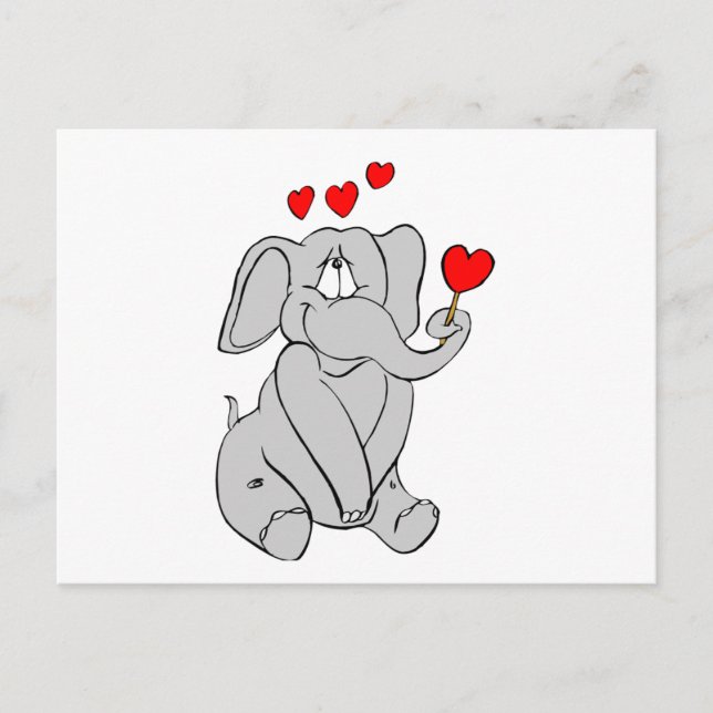 Postal Festiva Adorable personaje de San Valentín Corazón de Elef (Anverso)
