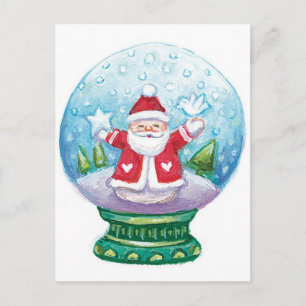 Postal Festiva Adorable Santa Claus de globo de nieve de Navidad,