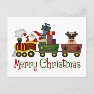 Postal Festiva Adorables cerditos y regalos en Tren de Juguete