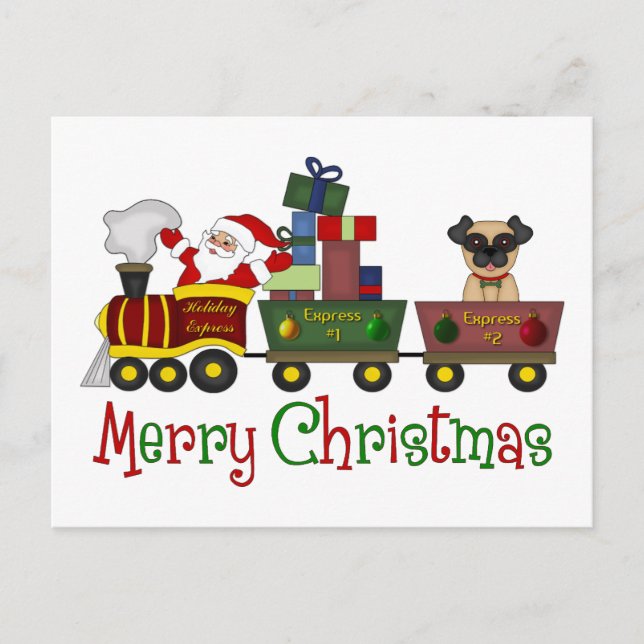 Postal Festiva Adorables cerditos y regalos en Tren de Juguete (Anverso)
