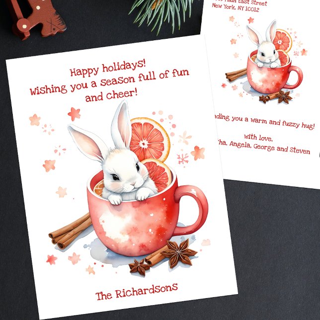 Postal Festiva Adorables Navidades de acuarela conejito en una ta (Subido por el creador)