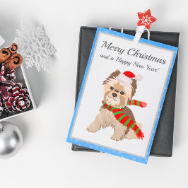 Postal Festiva Adorables Navidades Yorkie En Santa Hat Merry