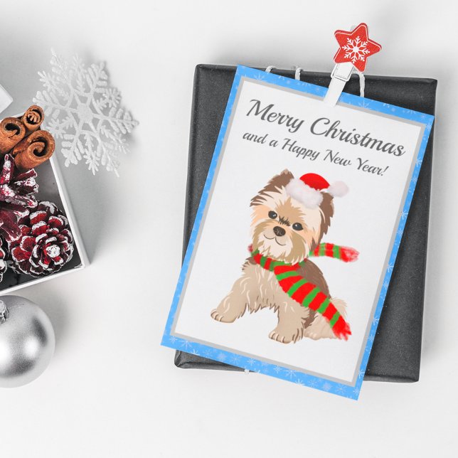 Postal Festiva Adorables Navidades Yorkie En Santa Hat Merry (Subido por el creador)