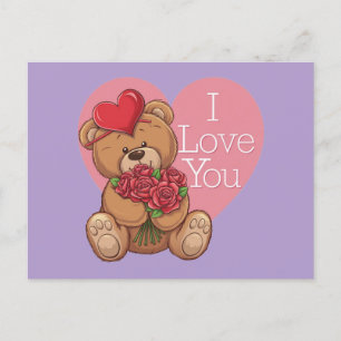 Postal Festiva Adorables Rosas de oseos de Teddy con el corazón d