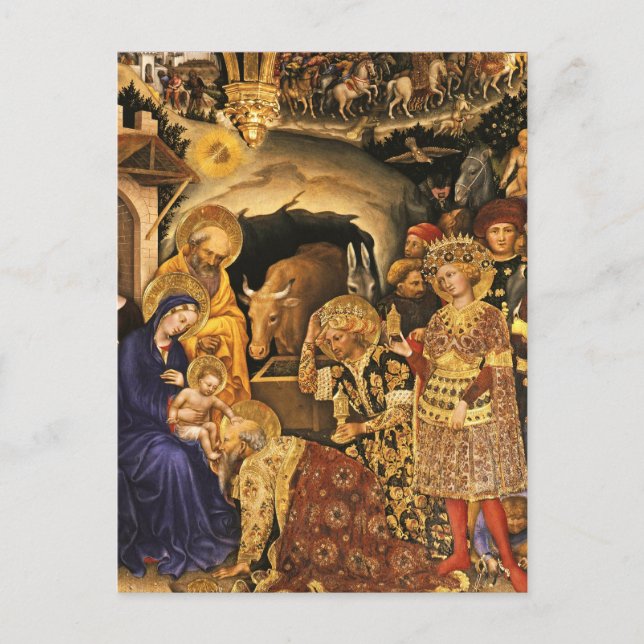 Postal Festiva ADORACIÓN DE MAGI Gentile Da Fabriano, Navidades (Anverso)