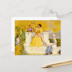 Postal Festiva Adoración del hogar por Grant Wood