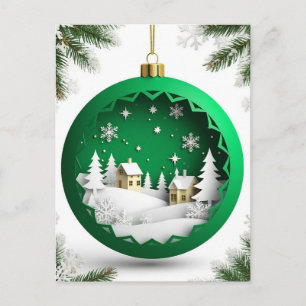 Postal Festiva ❄️ Adorno verde festivo Resplandor invernal 🎄 Cop