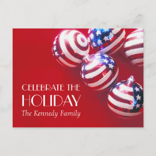 Postal Festiva Adornos decorados con la bandera americana