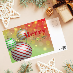 Postal Festiva Adornos Navideños a Rayas Tradicionales Feliz Navi