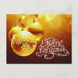 Postal Festiva Adornos Navideños Dorados y Blancos