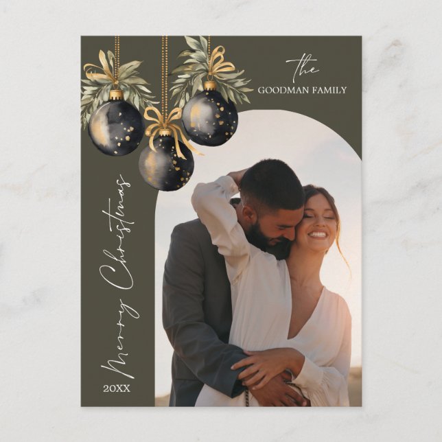 Postal Festiva Adornos Negros Dorados Elegantes Arco Foto Fiesta (Anverso)