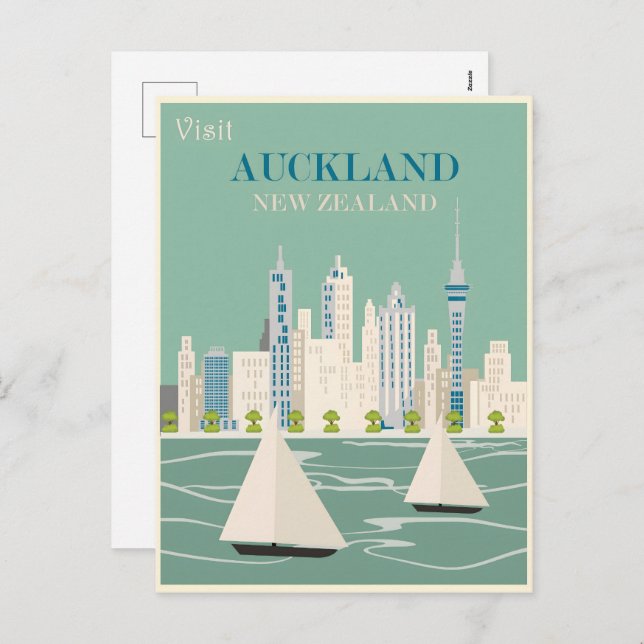 Postal Festiva Afiche de la época de Auckland (Anverso / Reverso)